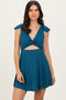 Deep Teal Ribbed Ruffle Twist Front Swim Dress