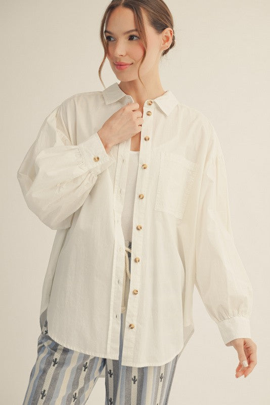 Ivory Button Down Lightweight Casual Maternity Shirt