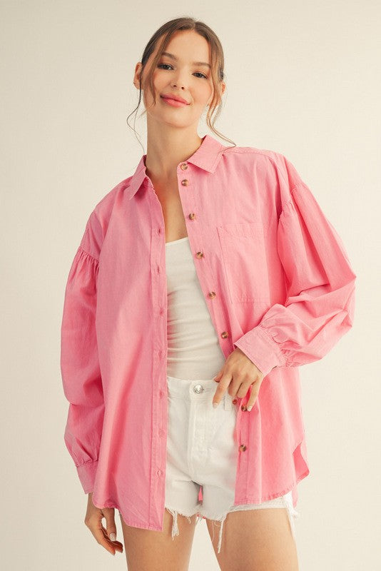 Pink Button Down Lightweight Casual Maternity Shirt