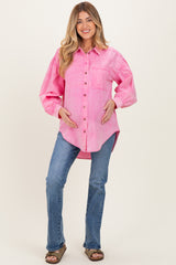 Pink Button Down Lightweight Casual Maternity Shirt