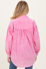 Pink Button Down Lightweight Casual Maternity Shirt