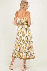 Olive Floral Sleeveless Tiered Maxi Dress