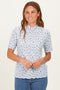 Blue Floral Ruffle Trim Short Sleeve Top
