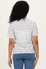 Ivory Floral Ruffle Trim Short Sleeve Top