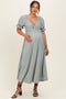Green Ribbed Short Sleeve Empire Waist V-Neck Maternity Maxi Dress