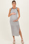 Ivory/Black Striped Contrast Ribbed Knit Sleeveless Maternity Maxi Dress