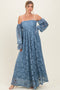 Blue Lace Off Shoulder Long Sleeve Maxi Dress