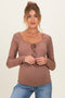 Mocha Ribbed Front Tie Maternity Henley Top