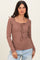 Mocha Ribbed Front Tie Henley Top