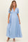 Blue Ribbed Puff Sleeve V-Neck Empire Waist Maternity Maxi Dress