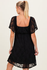 Black Floral Lace Square Neck Ruffle Trim Maternity Maxi Dress