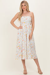 White Floral Shoulder Tie Cutout Maternity Midi Dress