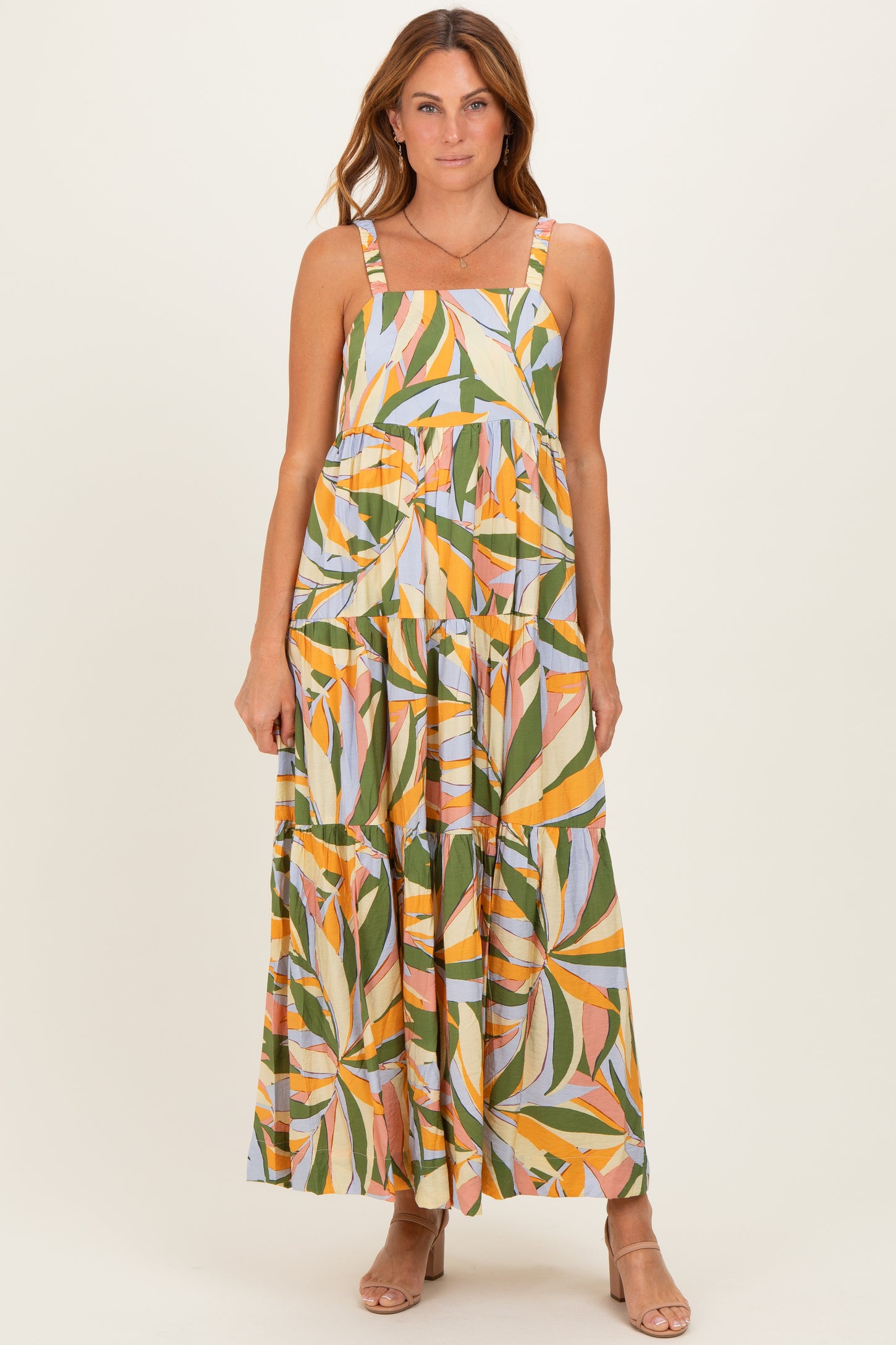 Multicolor Printed Open Back Maxi Dress