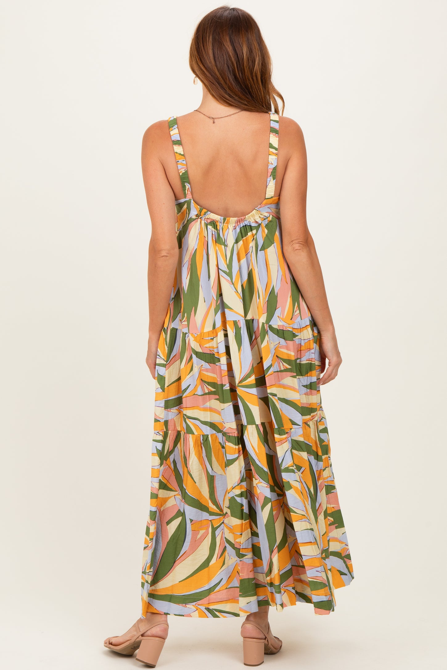 Multicolor Printed Open Back Maxi Dress