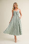 Basil Gingham Tie Front Racerback Midi Dress