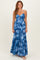 Blue Tie Dye Cutout Tie Back Maxi Dress