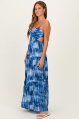Blue Tie Dye Cutout Tie Back Maxi Dress