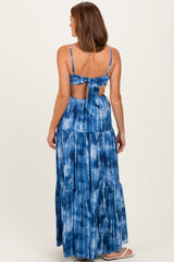 Blue Tie Dye Cutout Tie Back Maxi Dress