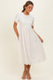 Cream Smocked Embroidered Midi Dress