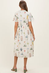 Ivory Floral Button Down Maternity Midi Dress