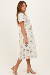 Ivory Floral Button Down Midi Dress