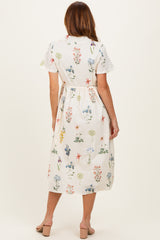 Ivory Floral Button Down Midi Dress