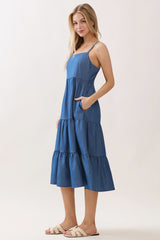 Dark Blue Tiered Sleeveless Midi Dress