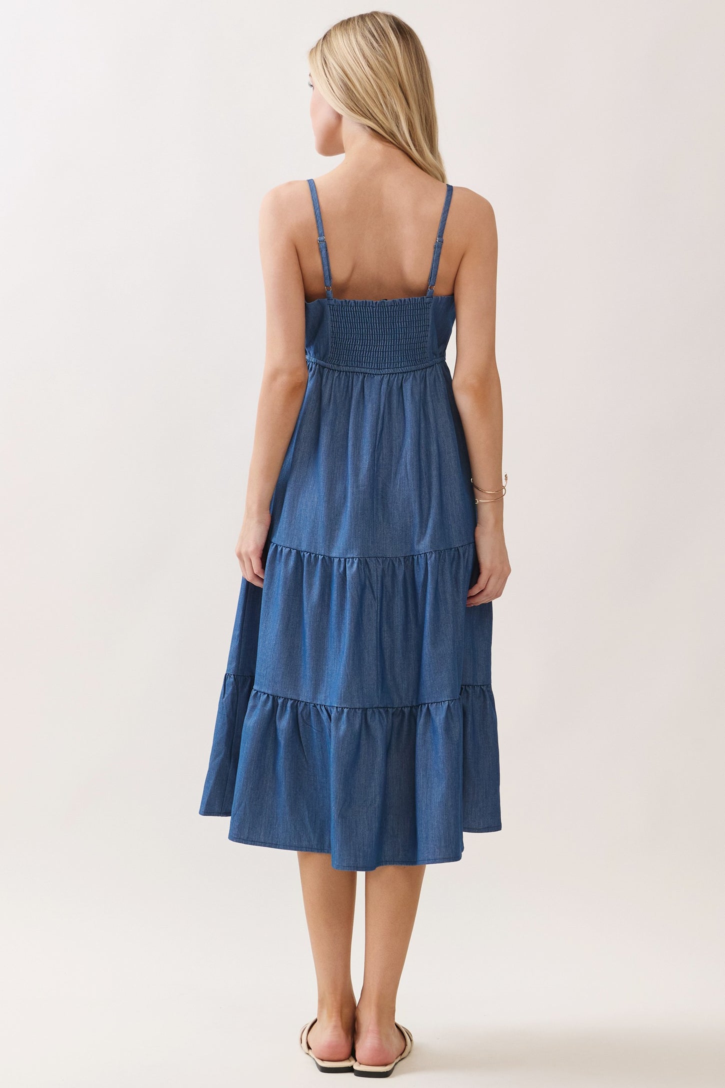 Dark Blue Tiered Sleeveless Midi Dress