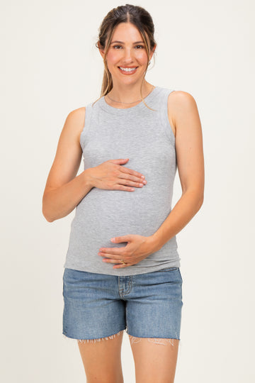 Blue Raw Hem Maternity Midi Denim Shorts