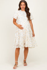 Ivory Floral Eyelet Lace Maternity Midi Dress