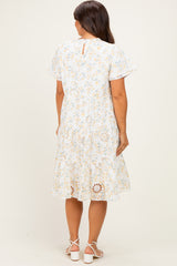 Ivory Floral Eyelet Lace Maternity Midi Dress