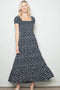 Black Floral Smocked Puff Sleeve Maxi Dress