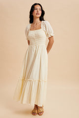 Light Yellow Smocked Button Down Maxi Dress