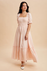 Light Pink Smocked Button Down Maxi Dress