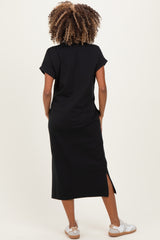 Black Pocket Front Maternity Midi T-Shirt Dress