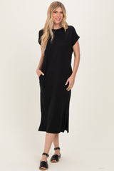 Black Pocket Front Midi T-Shirt Dress