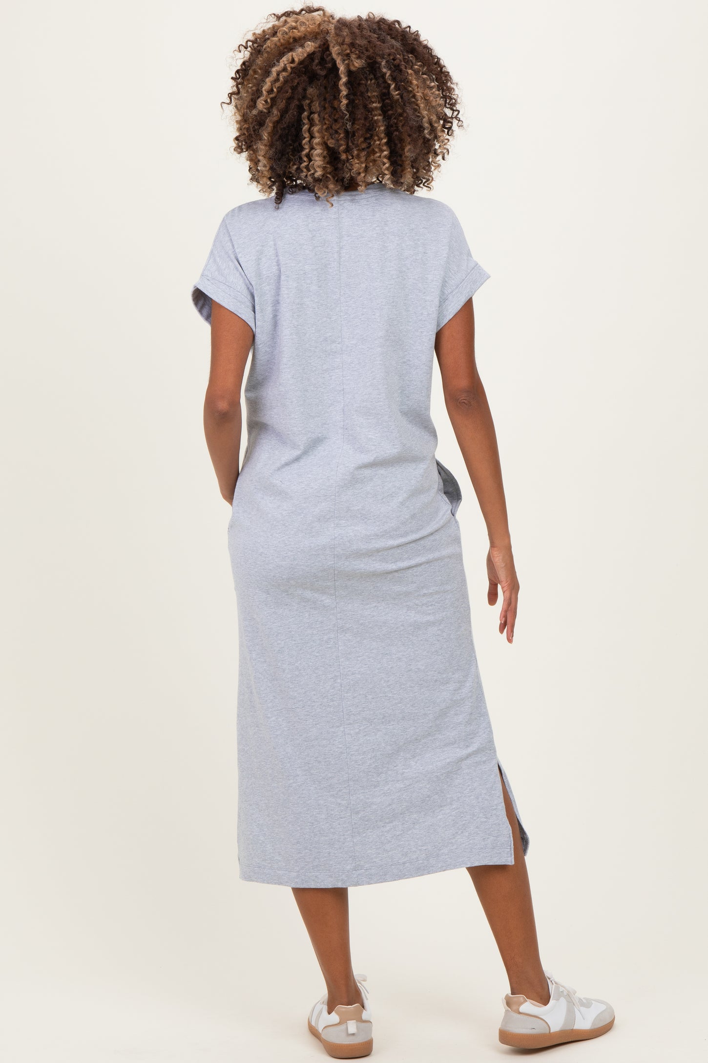 Heather Grey Pocket Front Maternity Midi T-Shirt Dress