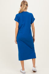 Royal Blue Pocket Front Maternity Midi T-Shirt Dress
