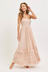 Blush Halter Smocked Ruffle Tier Hem Maxi Dress