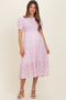 Pink Rose Floral Smocked Puff Sleeve Maternity Midi Dress