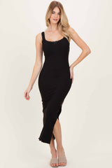 Black Lace Trim Side Slit Tank Dress