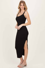 Black Lace Trim Side Slit Tank Dress