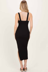Black Lace Trim Side Slit Tank Dress