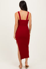 Burgundy Lace Trim Side Slit Tank Dress
