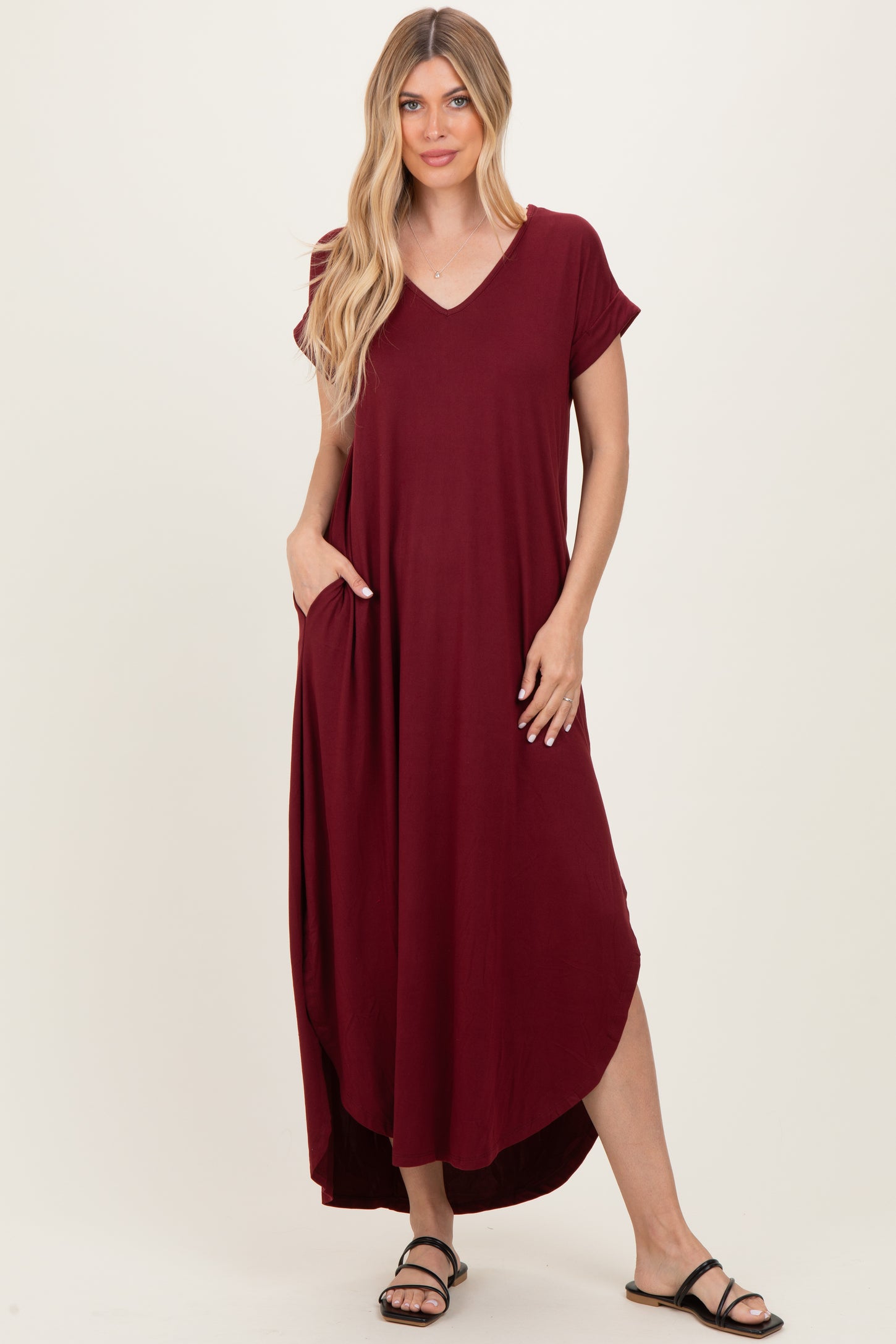 Dark Wine Side Slit Maxi Dress