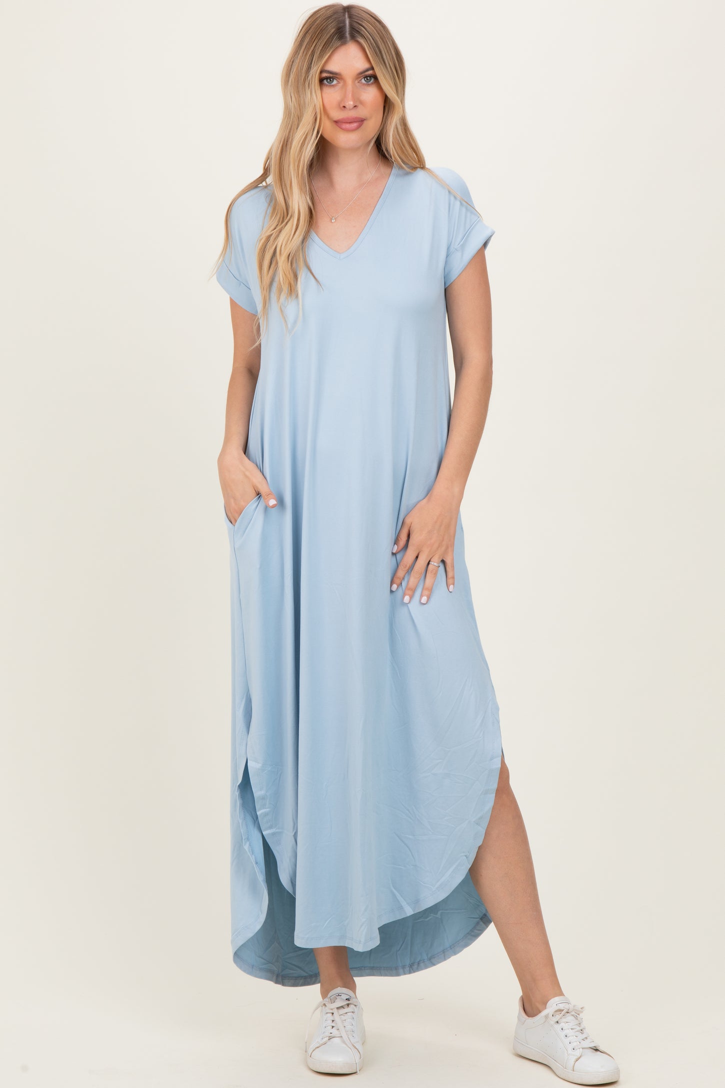 Jade Blue Side Slit Maternity Maxi Dress