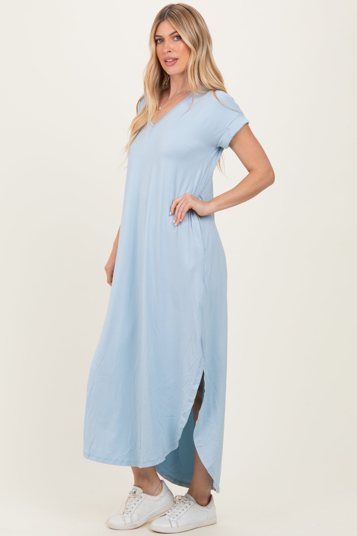 Jade Blue Side Slit Maxi Dress