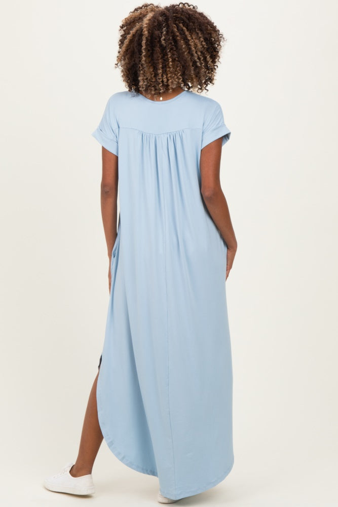 Jade Blue Side Slit Maternity Maxi Dress