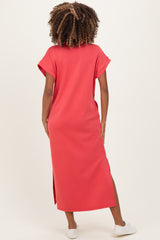 Pink Coral Collared Short Sleeve Maternity Midi Dress