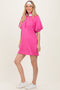 Hot Pink Half Zip Puff Sleeve Mini Dress